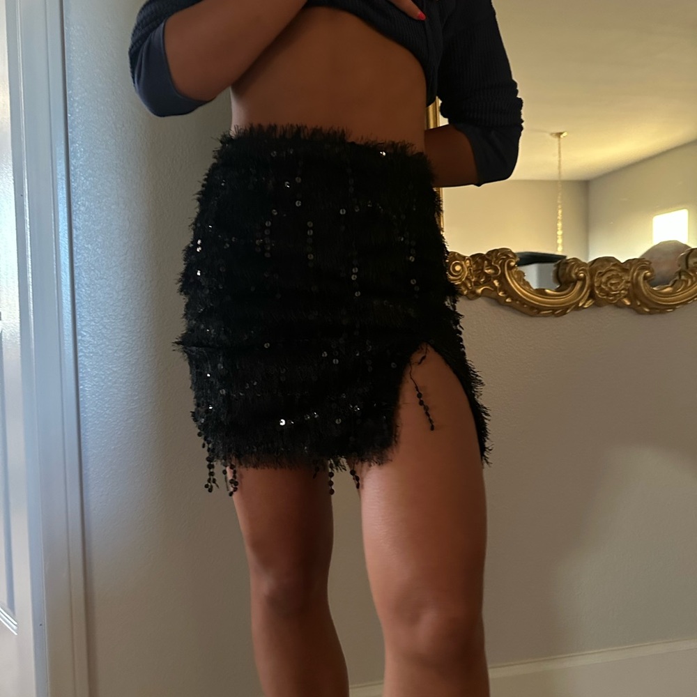 H&M Black Sequin Pencil Mini Skirt